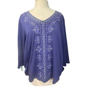 ALFRED DUNNER Purple Embroidered Long Sleeve Tee XL